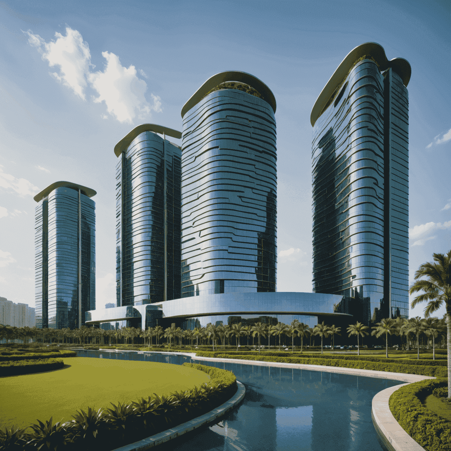 Exterior view of SuperNature Macao, showcasing its striking modern architecture with curved lines and reflective surfaces, seamlessly blending with the surrounding landscape