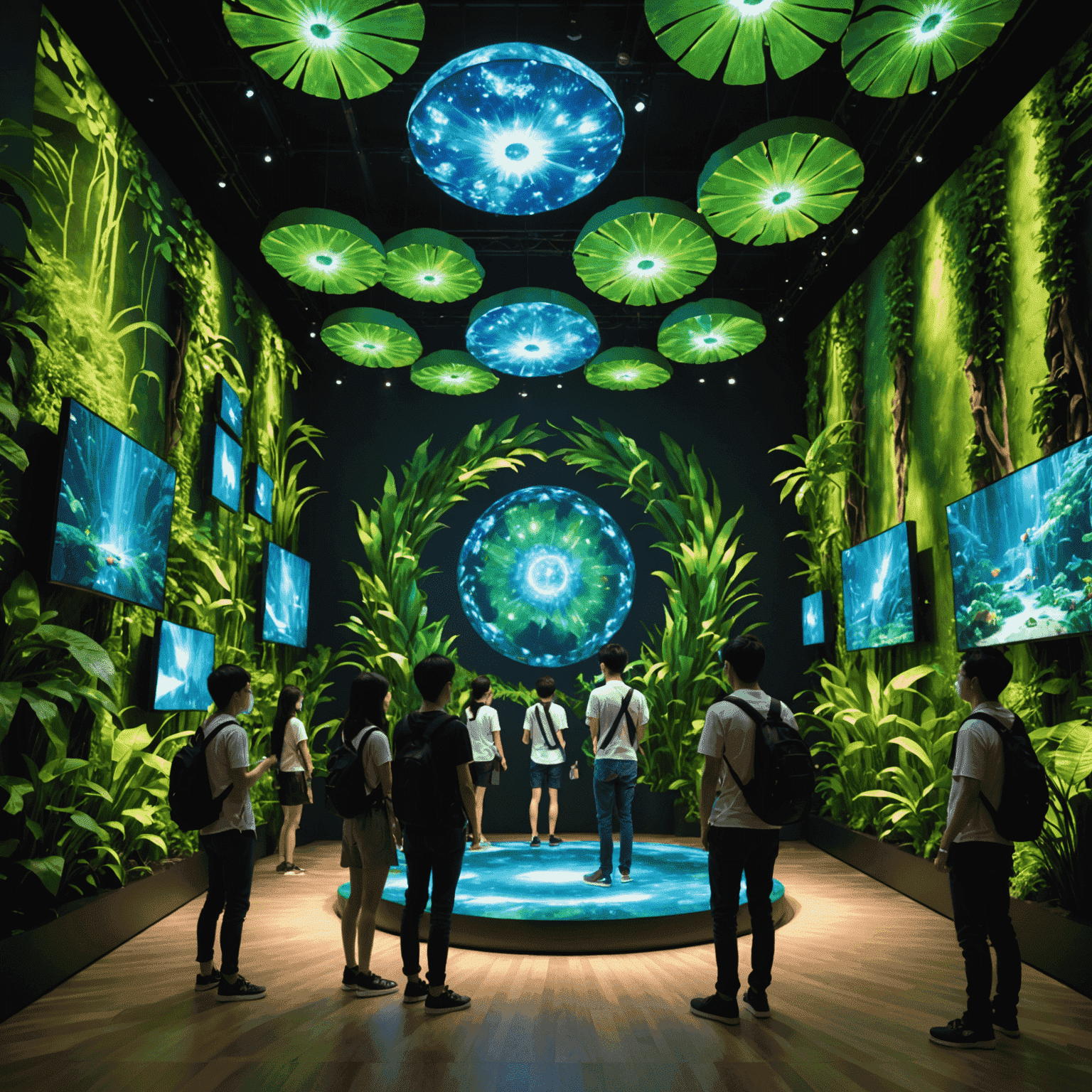 Visitors interacting with digital art installations at SuperNature Macao